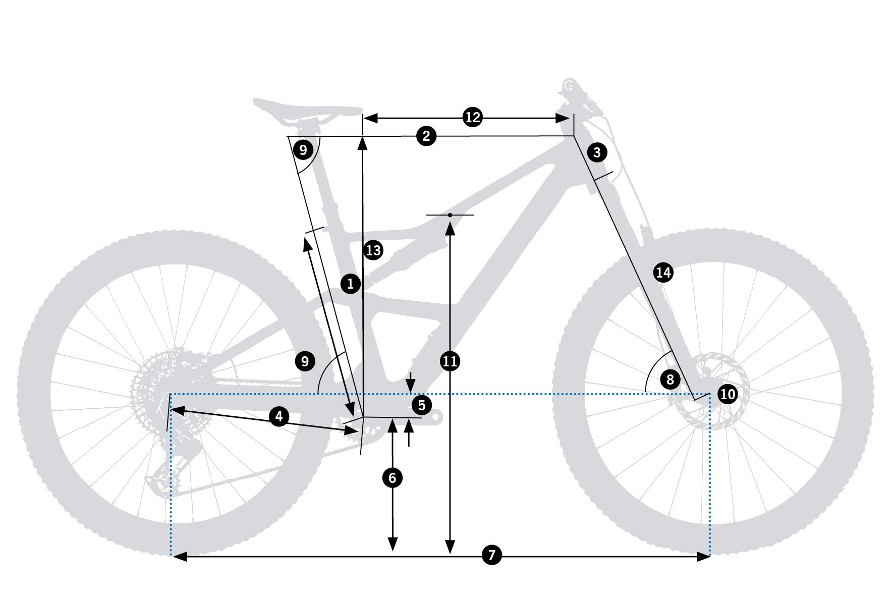 Orbea Occam SL M30 2026 – schemat geometrii ramy z oznaczeniami wymiarów