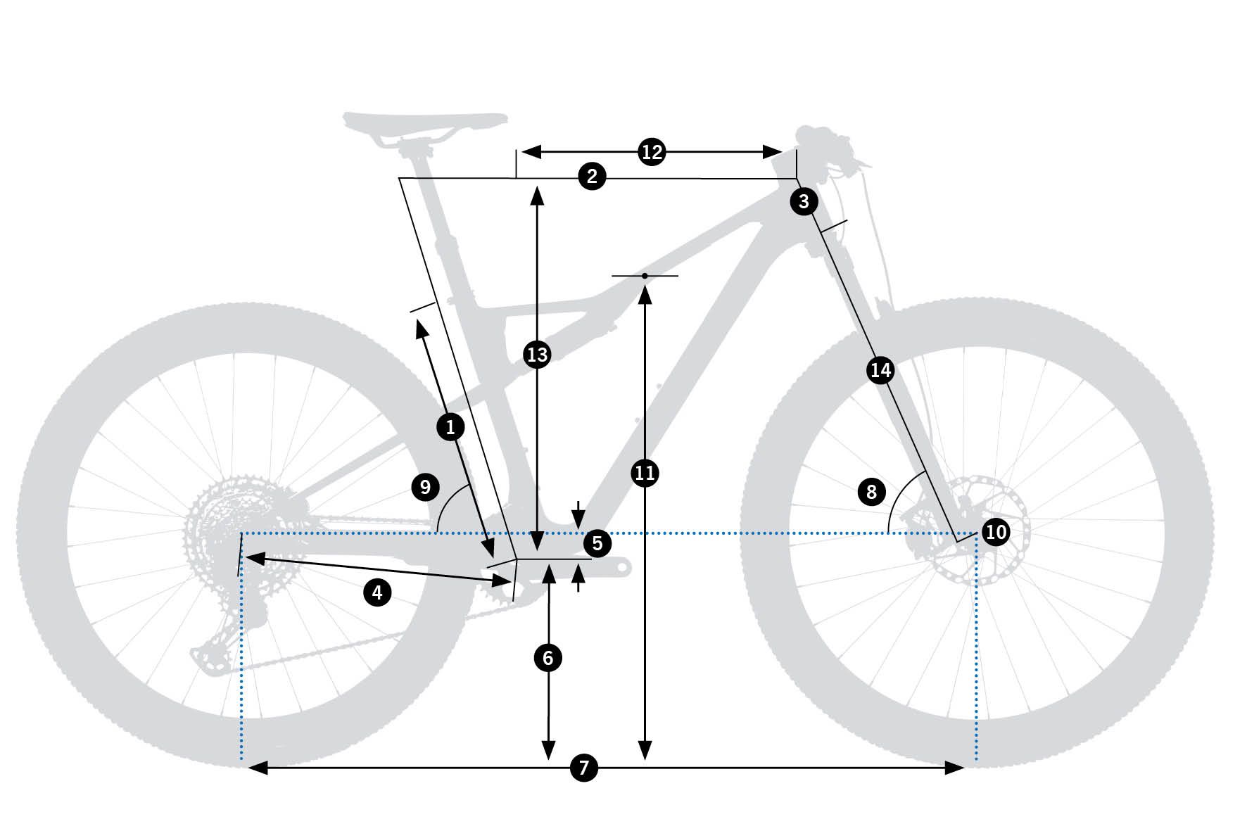 Orbea Oiz M-PRO 2026 – schemat geometrii ramy z oznaczeniami wymiarów