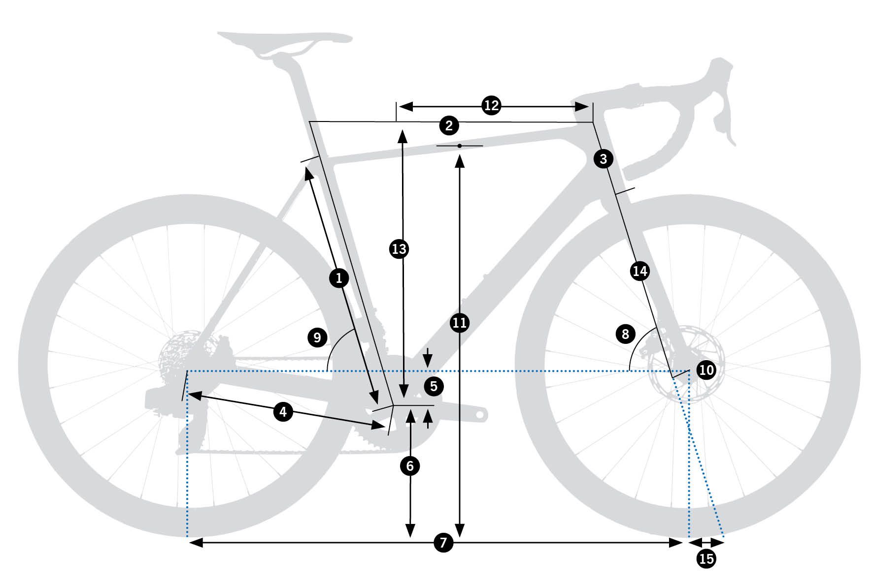 Orbea Orca M35i 2026 – schemat geometrii ramy z oznaczeniami wymiarów