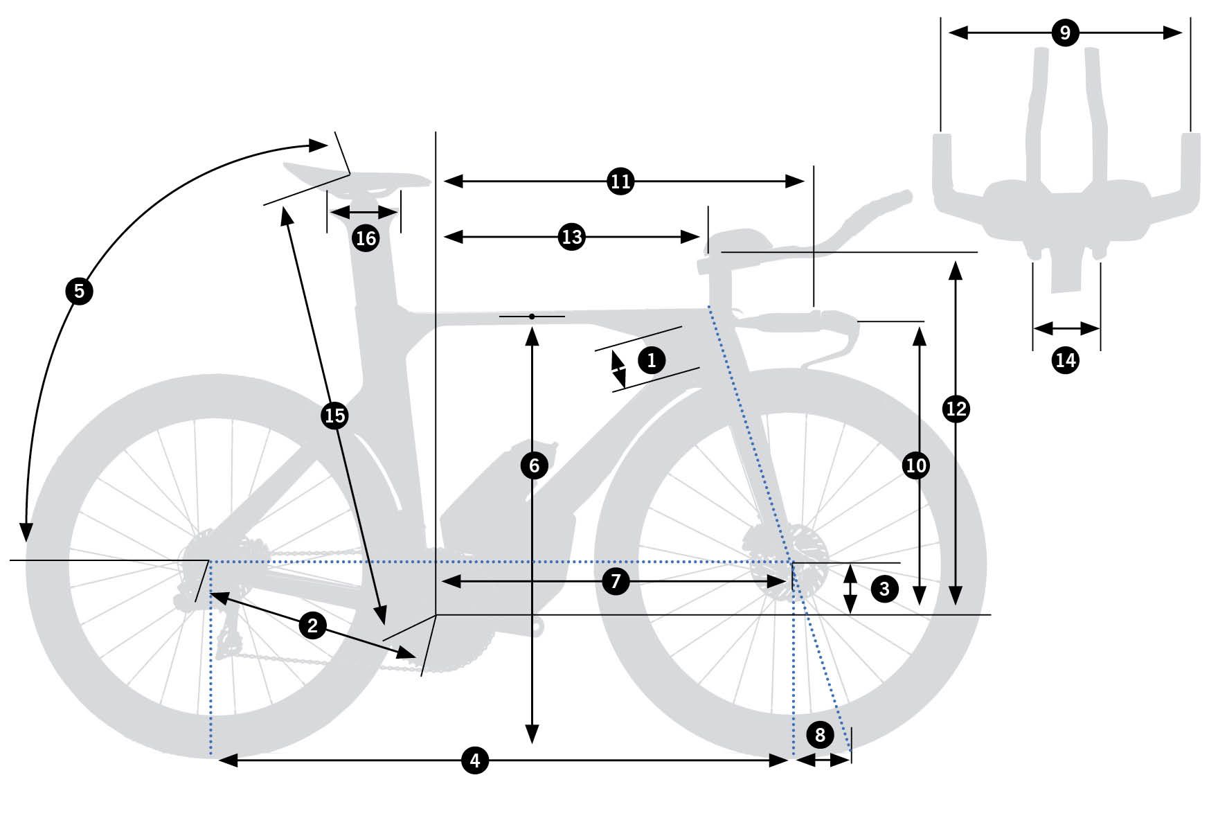 Orbea Ordu M10iLTD UCI 2026 – schemat geometrii ramy z oznaczeniami wymiarów
