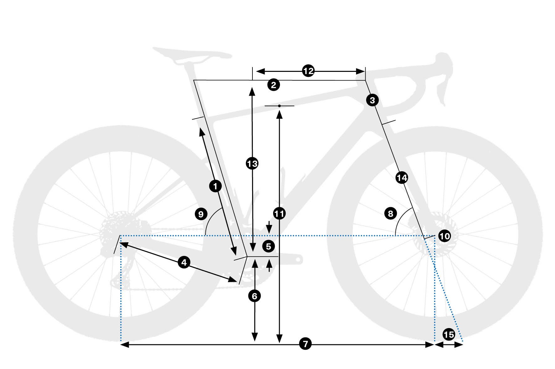 Orbea Terra Race M21eLTD 1X 2026 – schemat geometrii ramy z oznaczeniami wymiarów