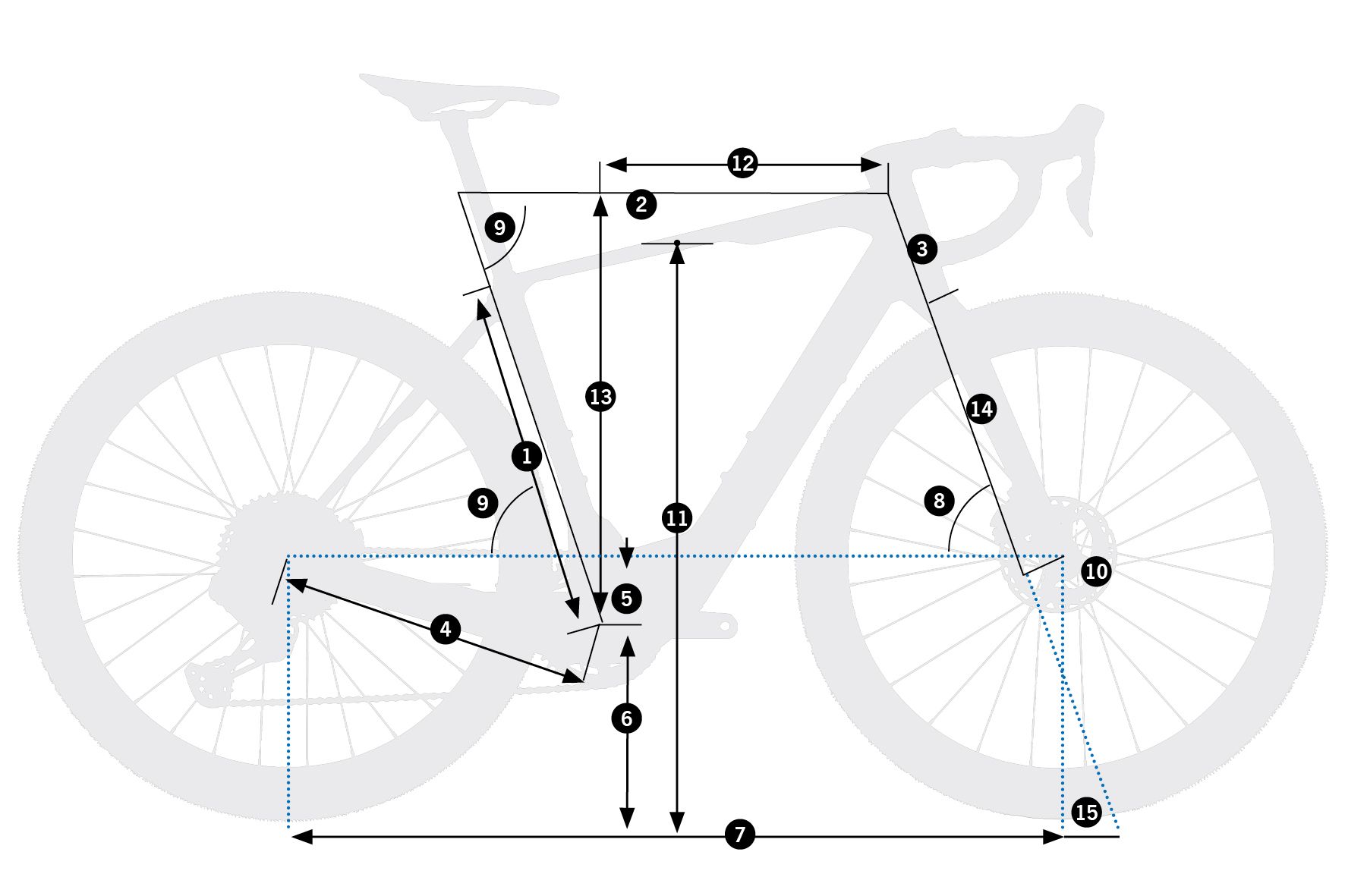 Orbea Denna H50 – schemat geometrii ramy z oznaczeniami wymiarów