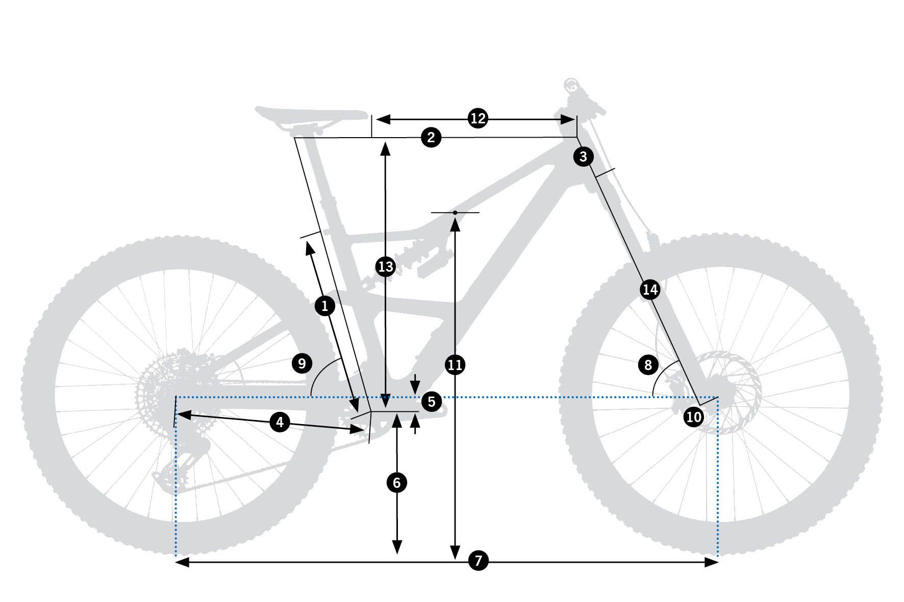 Orbea Occam LT H30 2026 – schemat geometrii ramy z oznaczeniami wymiarów