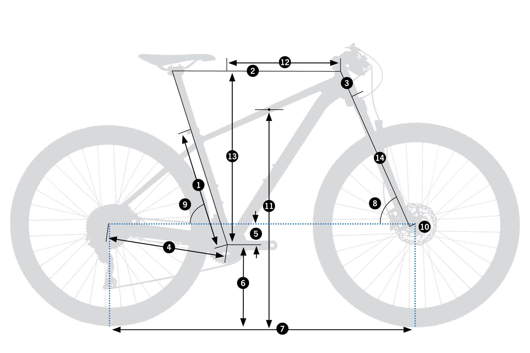 Orbea Onna 20 – schemat geometrii ramy z oznaczeniami wymiarów