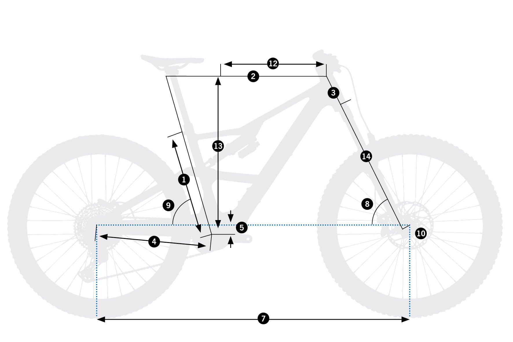 Rise LT H20 2026 – schemat geometrii ramy z oznaczeniami wymiarów