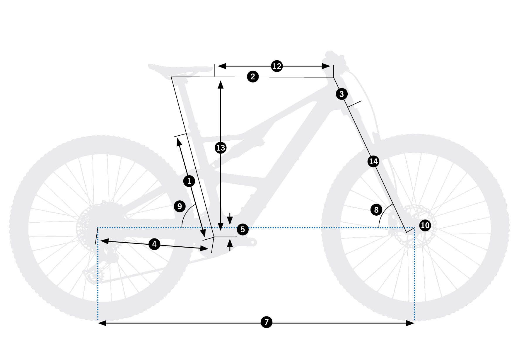 Orbea Rise SL M20 2025 – schemat geometrii ramy z oznaczeniami wymiarów