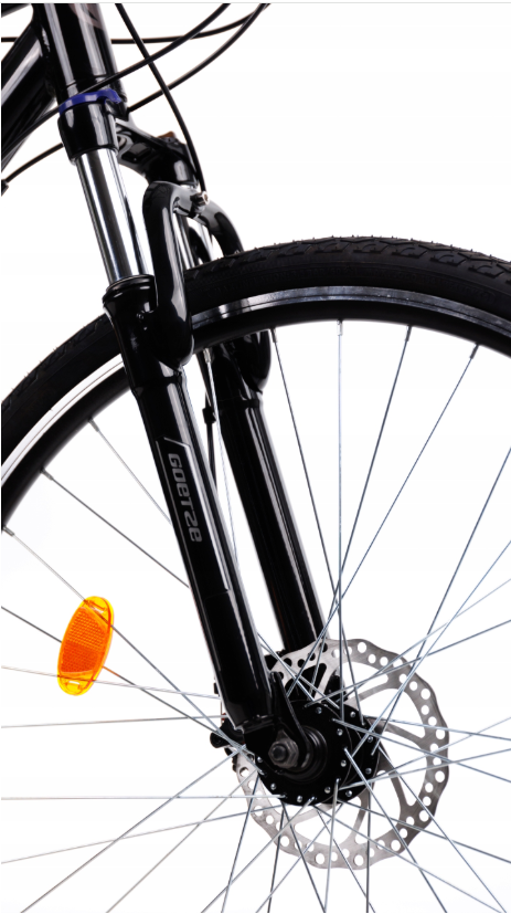 Amortyzowany widelec i hamulec tarczowy w rowerze Goetze CRX