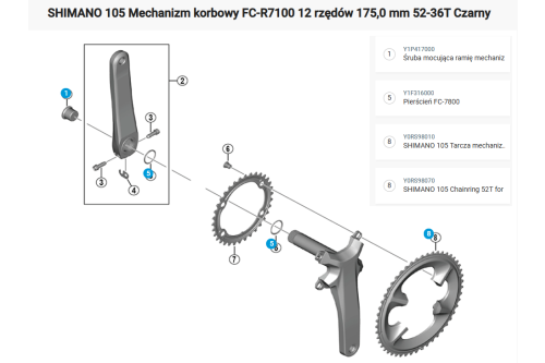 Shimano Mechanizm korbowy szosowy FC-R7100 50-34T 175mm 105tka - komplet