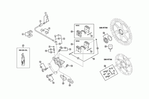 Rysunek Techniczny Zacisk Shimano Saint BR-M820 4-tłoczkowy